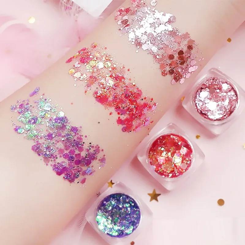 

Hair Eye Glitter Flash Heart Glitters for Art Body Art Glitter Tattoos Powder Gel Loose Sequins Nude Face Cream Festival Glitter