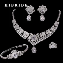HIBRIDE Beautiful Flower Design Rhinestone CZ Stone Micro Pave 4pcs Women Wedding Jewelry Sets European Trendy Style N-209