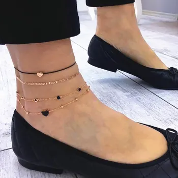 

4 Pcs/ Set Love Heart Anklets Vintage Gold Color Multilayer Anklets For Women Bohemian Beads Anklet Bracelet DIY Boho Jewelry