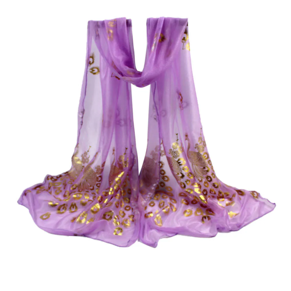 Шарфы с цветочным принтом павлина, длинные женские шали, шарфы для девушек, мягкие шарфы 160 см, шарфы для осени и зимы - Цвет: Purple