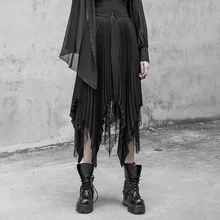 Новинка; модная плиссированная юбка в стиле панк для девочек; Черная шифоновая кружевная юбка средней длины с завышенной талией; Клубные вечерние юбки