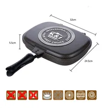 Heißer Verkauf Großhandel 32 cm Pfanne antihaft Fryer Pan Doppel Side Grill Braten antihaft-pfanne braten rauchfreien Flapjack topf
