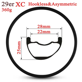 

29er Mountain Bike Carbon Rim Tubeless Ready For XC Cross Country Wheels 28mm Width Asymmetric Style Rims Light Weight 360g