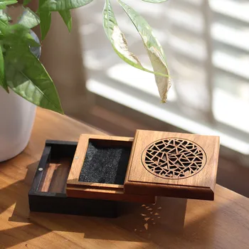 

Redwood Incense Burners with Drawer Square Rosewood Incese Holder Hollow Sandalwood Lying Stick Storage Box Yoga Home Decor