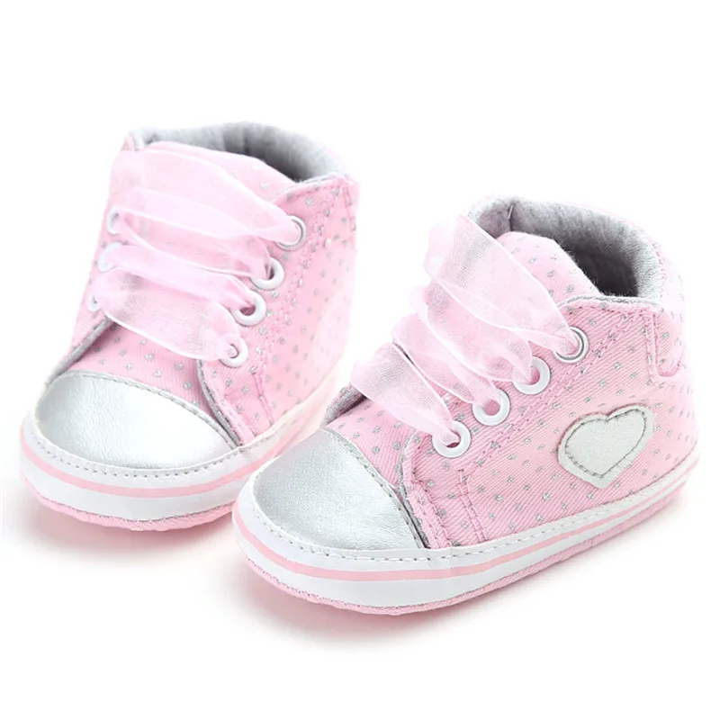 Ribbon Lovely Baby Sneakers Newborn Baby Spring Autumn Lace-Up Shoes Girls Toddler Soft Sole First Walkers Polka Dot