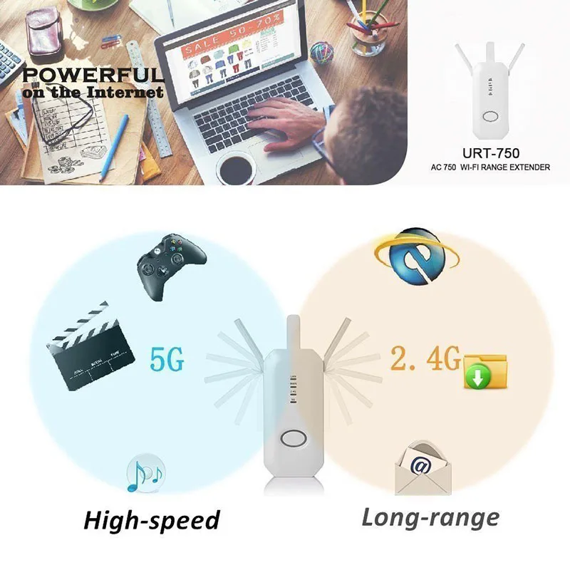 

Router Wifi Repeater Extender Wireless Dual Band 750M High Speed 802.11ac Booster QJY99