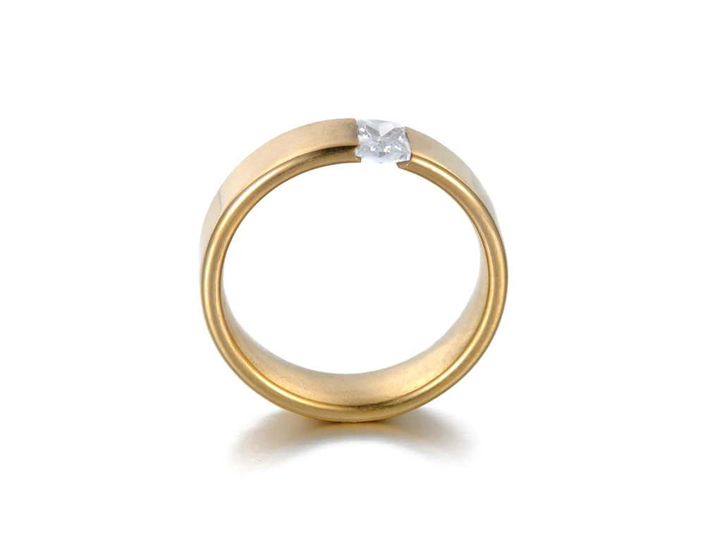 Высокое качество, Настройка канала, одиночное CZ Кристальное кольцо, золото, цвет, нержавеющая сталь, обручальное кольцо для женщин, подарок R18123