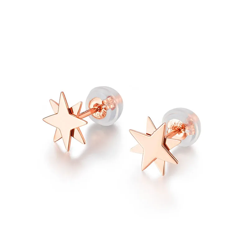 

New AU750 Rose Gold Star Stud Earrings Women Stud Earrings
