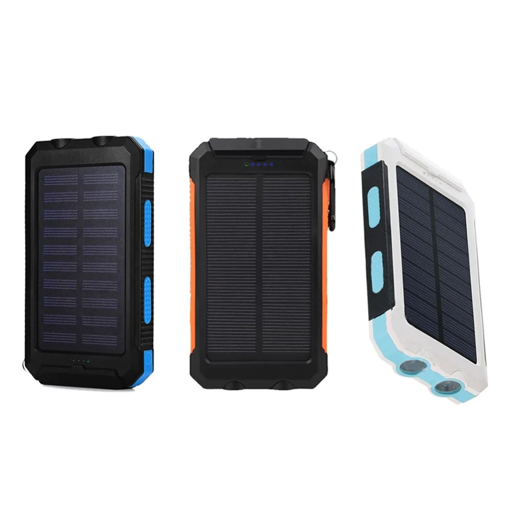 Портативный солнечный внешний аккумулятор 20000 мА/ч Водонепроницаемый двойной USB внешний аккумулятор Двойной светодиодный светильник зарядное устройство для мобильного телефона