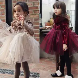 Необычные детские для маленьких девочек детское платье принцессы бархат флис вечерние платье платье-пачка из тюля