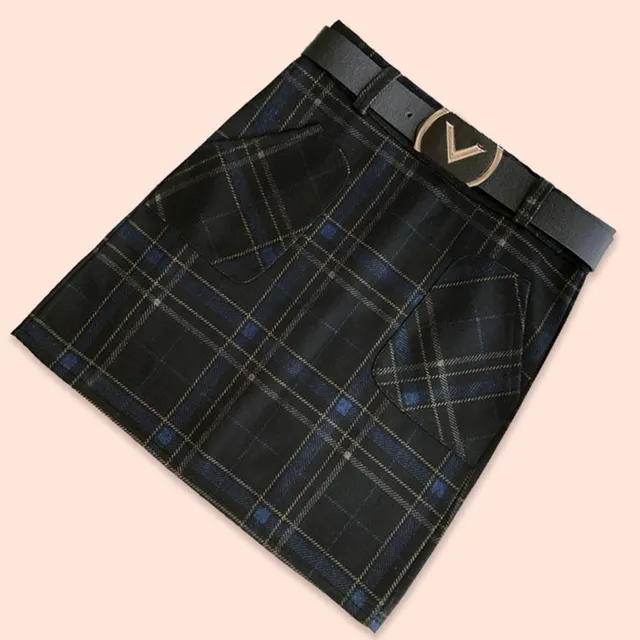 S-3XL New Women's Woolen Blends Skirt Winter 2019 Spring Autumn Fashion Elegant Plaid Thick Slim Short Skirt Girl Female Cotton Blue Plaid