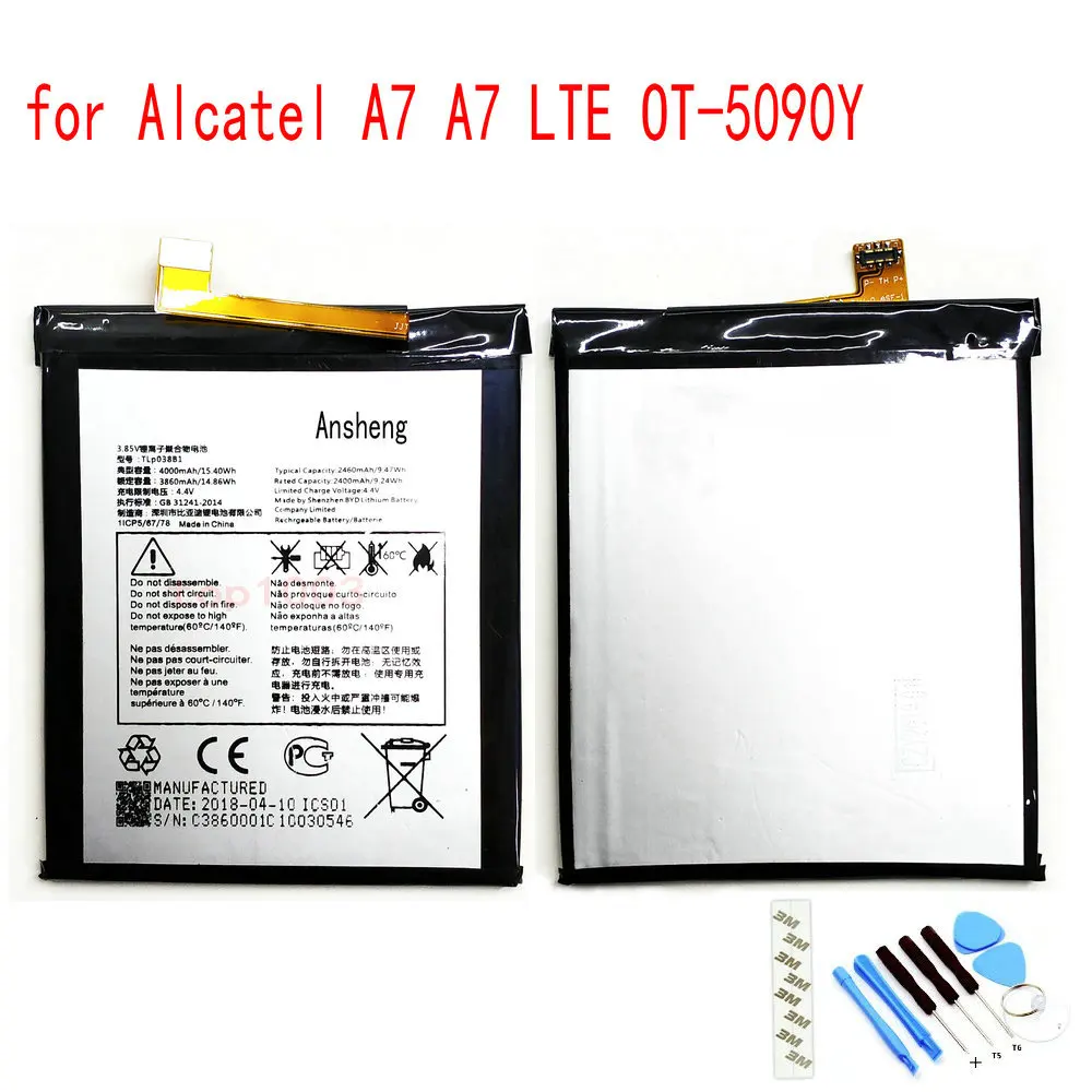 

100% NEW Ansheng Original TLp038B1 4000mAh battery for Alcatel A7 A7 LTE OT-5090Y Mobile phone
