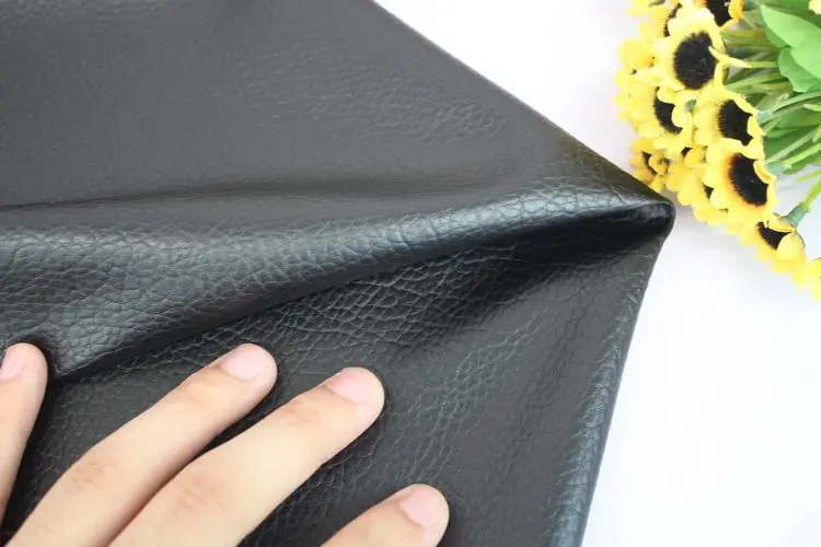 Faux Leather Fabric Black Litchi Grain PU Leather Material For Handmade Purse Textile Decoration Craft