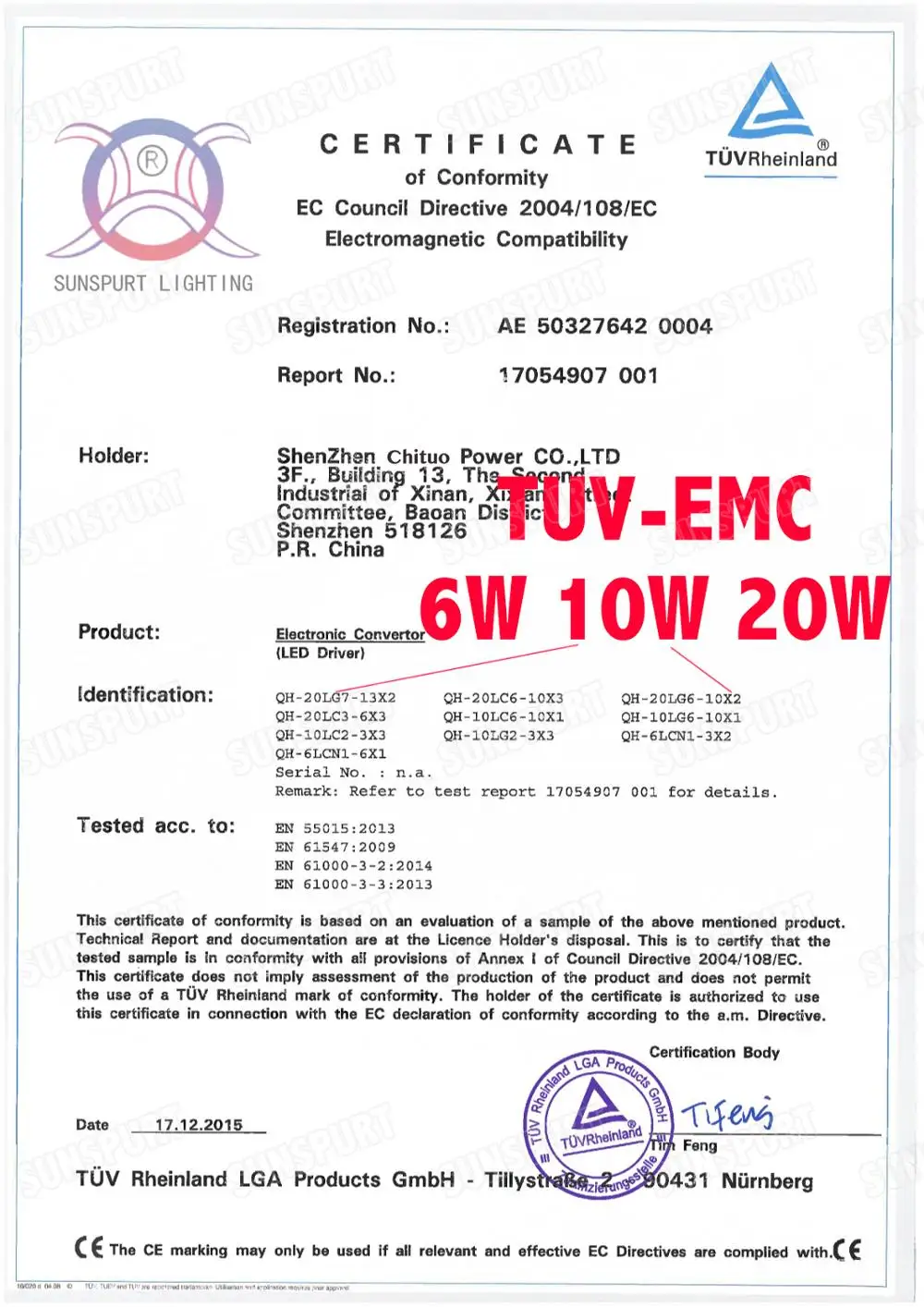 lc6w 10w 20w TUV-EMC Cert01