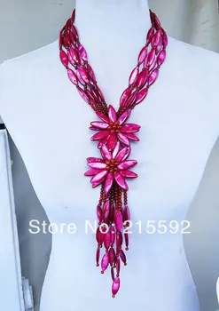 

Fabulous Magenta Shell Flowers Necklace Romantic Wedding Bridal Jewelry, Birthday Necklace, Wholesale Free Shipping SP018