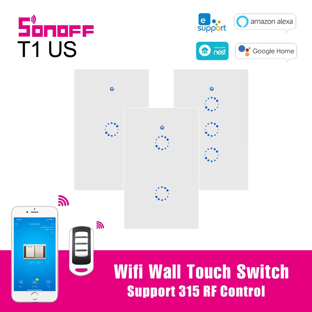 

SONOFF Wifi Smart Touch Light Switch T1 US 220V Ewelink App / 315 RF / Voice Control Smart Home Switch Support Alexa Google Home
