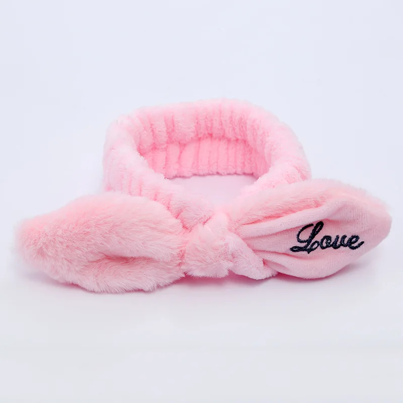 

Autumn&winter Coral Fleece Headband Girls Make-Up Face Wash Elastic Hair Band Korean Bow Embroidery Hair Accessories for Women
