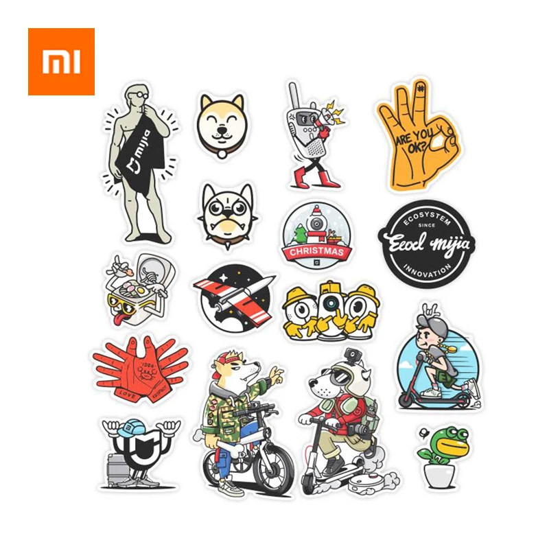 

16PCS Xiaomi Cartoon Sticker PVC Waterproof Laptop Notebook Moto Skateboard Luggage Guitar Furnitur DIY Decor Toy Stickers