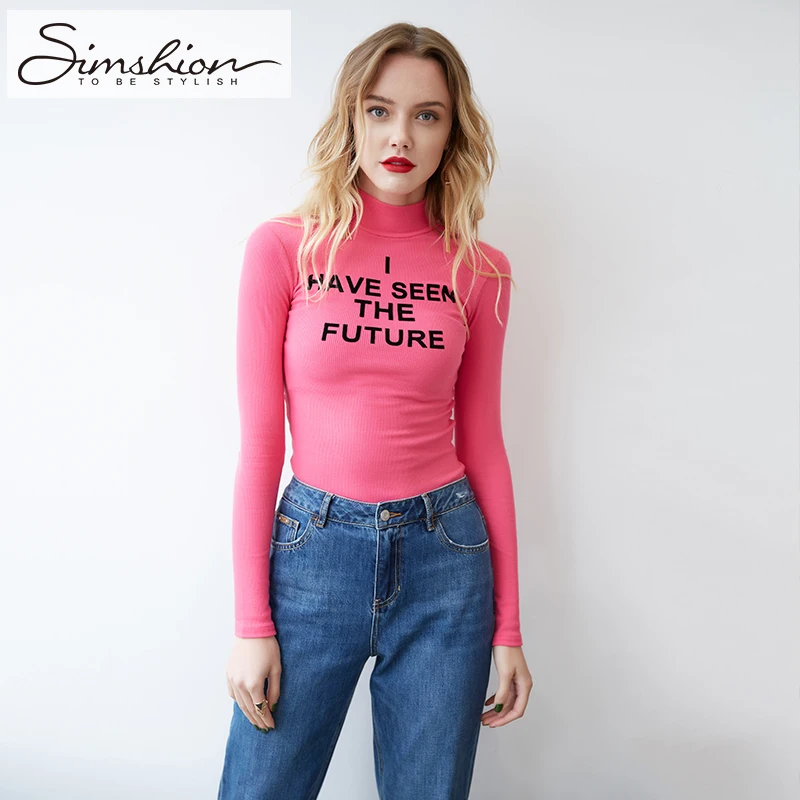Simshion Для женщин turtlrneck футболка Топы корректирующие Демисезонный Мода с высоким