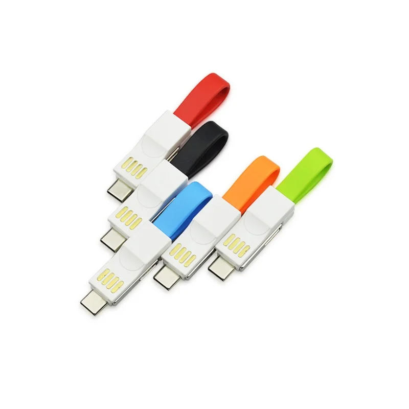 3 IN 1 Short Lightning USB noodle Cable Charger Cord adapter Keychain for phone Android Type C micro usb