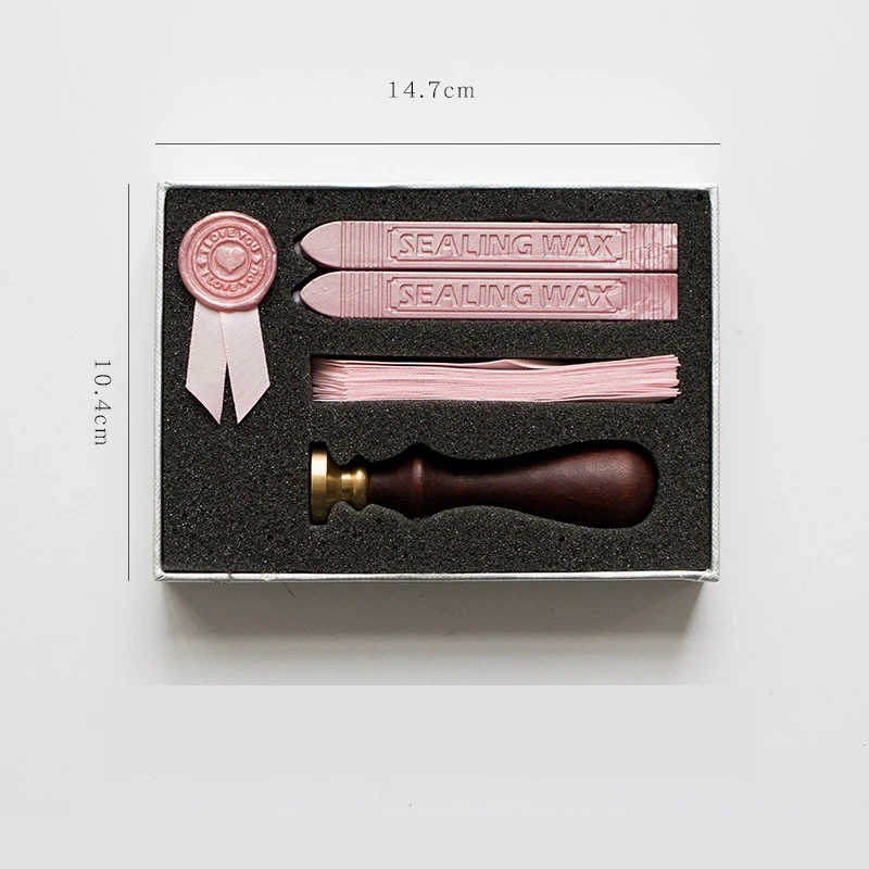 Металлические уплотнения воск штампы набор Ретро подарок ленты дерево штемпельный воск уплотнения нежный медные штампы с прочным коробка - Цвет: pink ribbon
