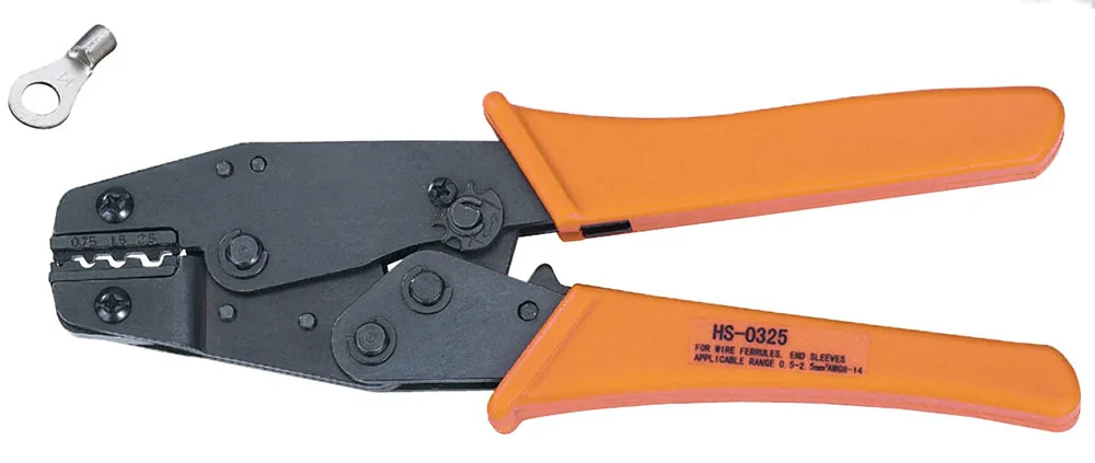 

Free shipping HS-0325 Ratchet Crimping Plier European Style For Non-Insulated Terminals 20-14 AWG 0.75-2.5mm2 Multi hands tool