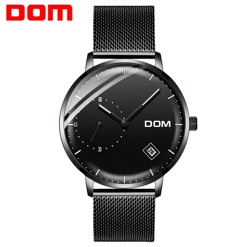 

DOM luxury brand wristwatches waterproof business man watch quartz stainless steel Mesh belt men's clocks calendar black blue