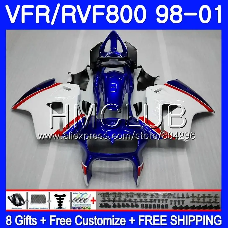 

Body For HONDA VFR800R Blue white Interceptor VFR800RR 98 99 00 01 78HM.21 VFR 800RR 800 RR VFR800 1998 1999 2000 2001 Fairing