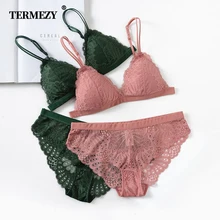 Termezy sexy conjunto de sutiã de renda lingerie conjunto de roupa interior sem fio feminino conjunto de cor sólida bralette vs sutiã macio e confortável