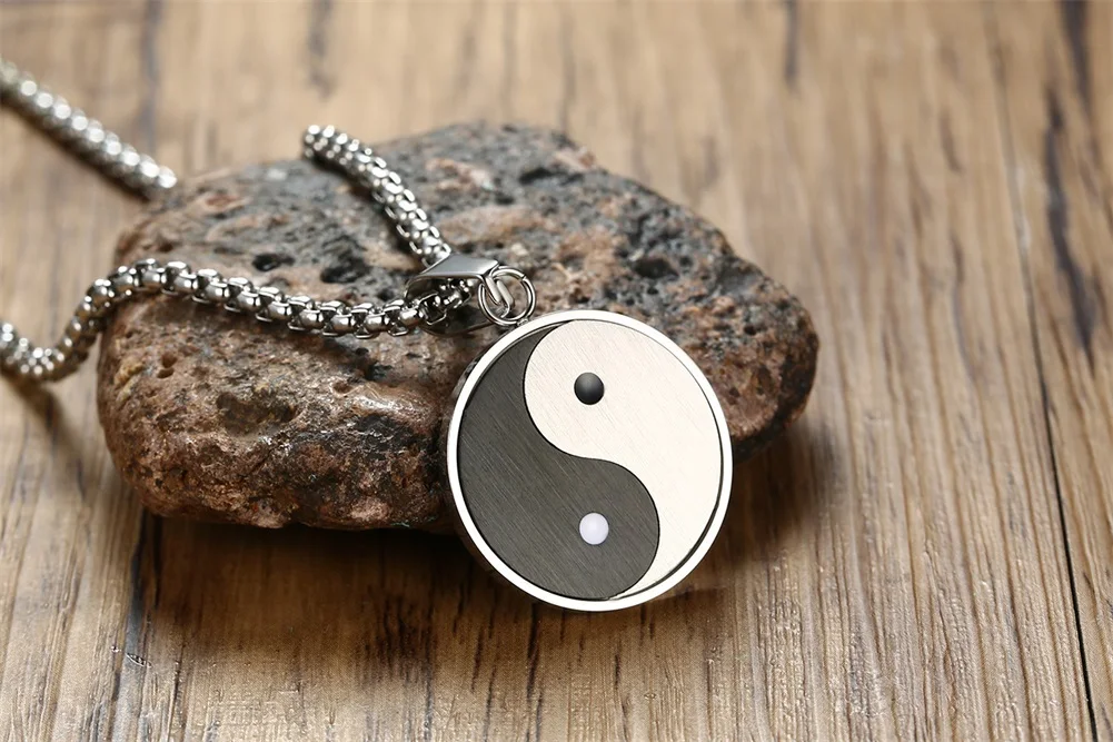 Китайский Мистический Символ Инь Ян кулон ожерелье для мужчин из нержавеющей стали сплетни медитаты Йога два тона мужские ювелирные изделия 24 дюйма