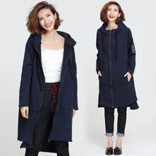 Woman Spring Autumn Coats Casual Straight Long Seleeved Hooded Plus Size Jacket Ladies Medium Long Letter