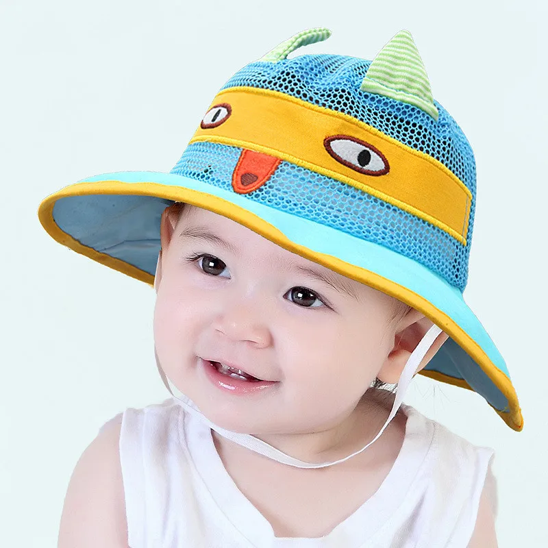 Cat Pattern Baby Sun Bucket Hat with Wide Brim Toddler Boys Girls Summer UV Protection CapsMesh Breathable Comfortable Chinstrap (3)
