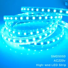 

2018 New RGB 5050 Strip Light 60led Color Change Remote Control LED rgb Strip Light AC220v Living Room Home Decorate 10m/lot