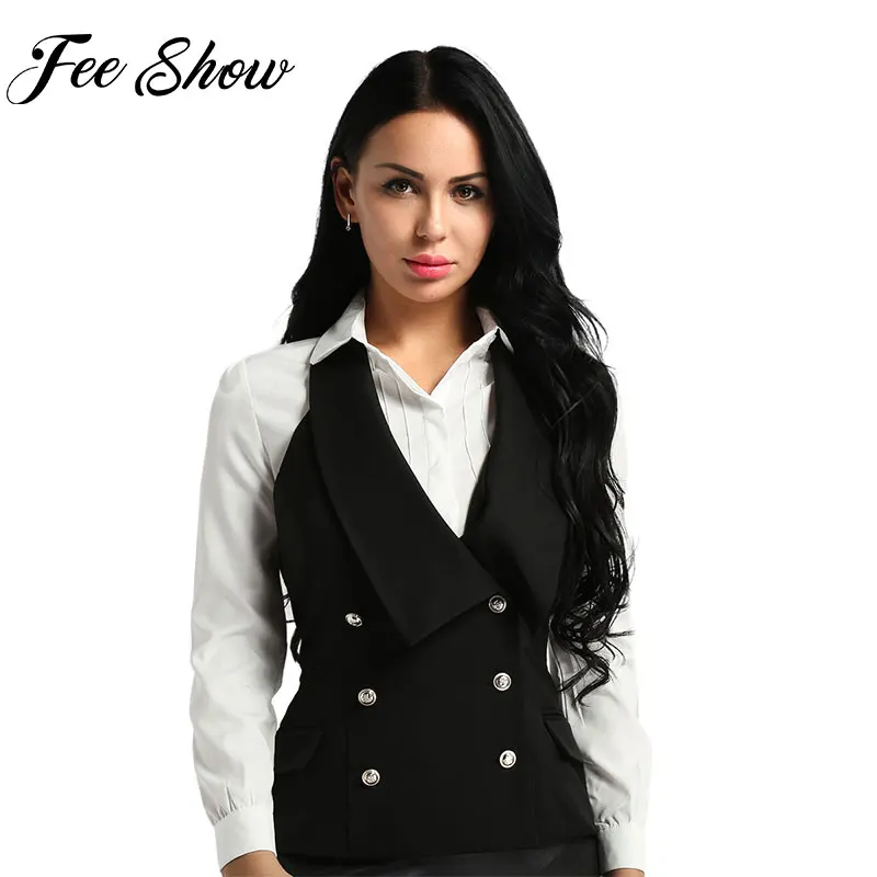 Womens Slim Fit Suit Vest Neck Haltered Spread Collar Sleeveless