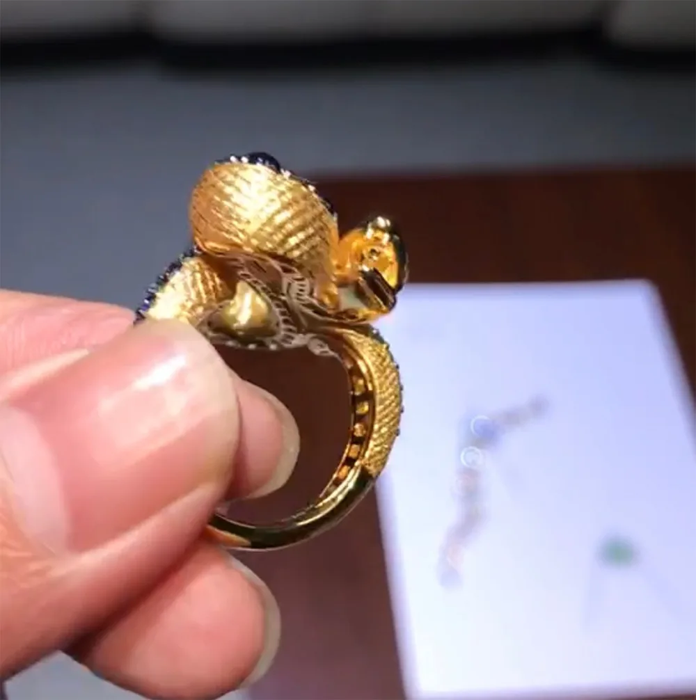 CAIMAO Special Snake Natural Sapphire Tsavorite and Diamonds Animal Ring 18kt Yellow Gold Mens Jewellery