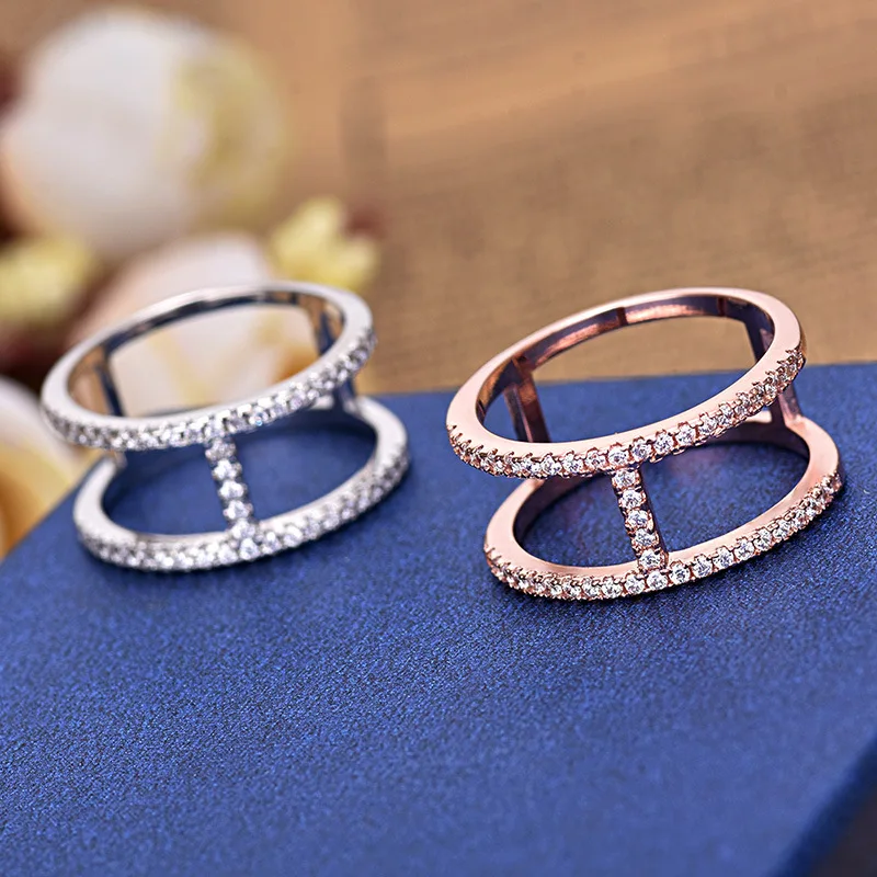 

Rose Gold and Silver Color Sample Unique AAA Zircon Nails Wedding Ring Women Jewelry ZK40