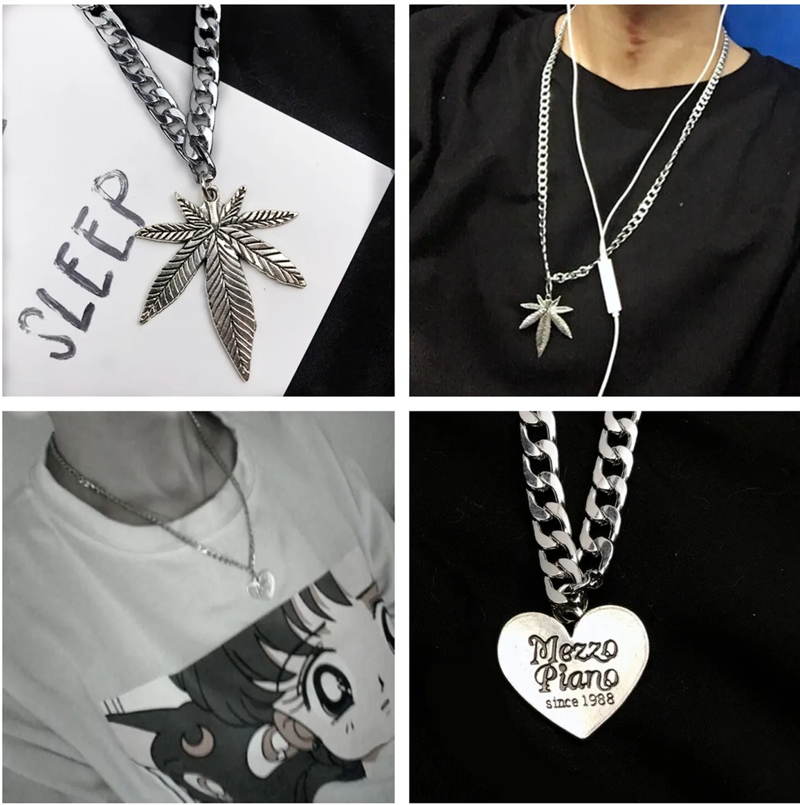 

ABC Europe, Japan and South Korea Coarse Necklace ins hip-hop hiphop music festival Harajuku retro letter love Leaf Pendant G