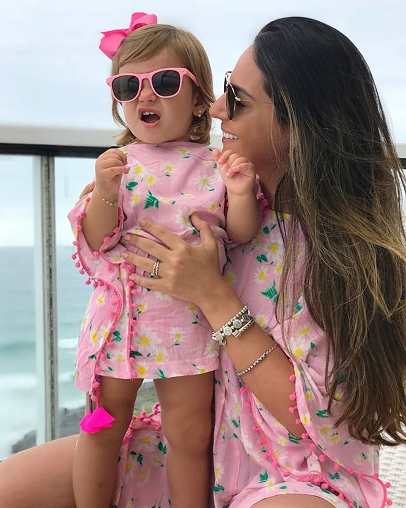 Lovely Kids Baby Girls Dress Floral Tassel Ball Beach Dresses Sundress Swimwear Cover Up for 6M-5Y Children Girl bikini cover