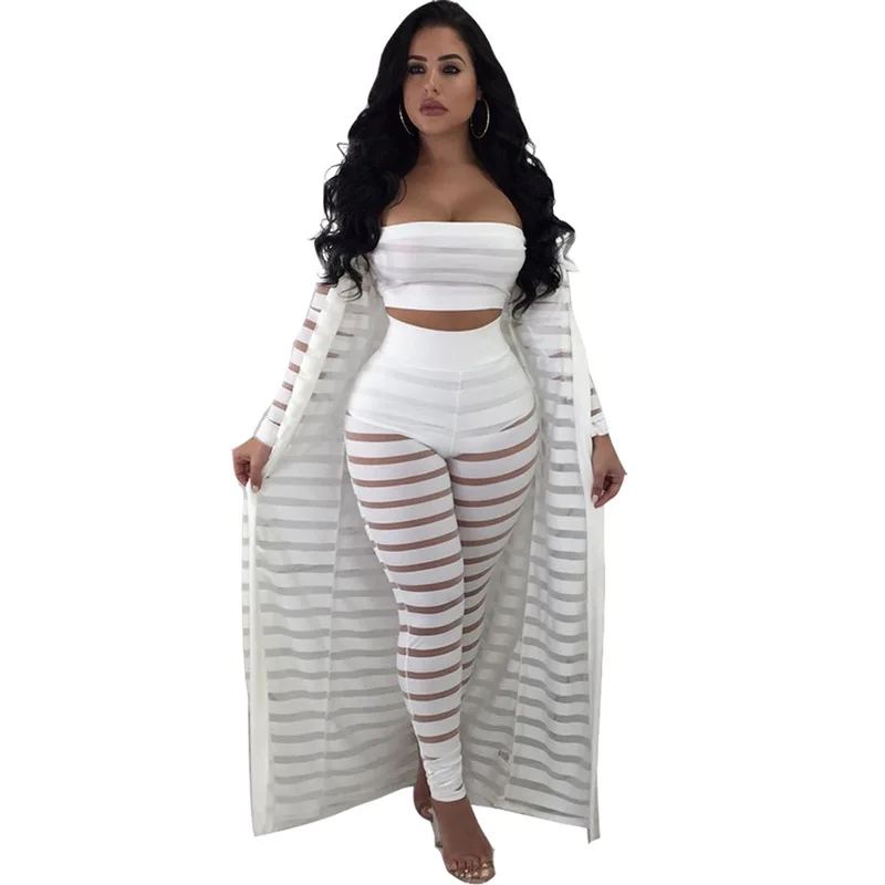 

JENYAGE Women Autumn Winter Clothes 2019 Runway Three Piece Set Sexy Bodycon High Waist Night Party Club White 3 Piece Sets