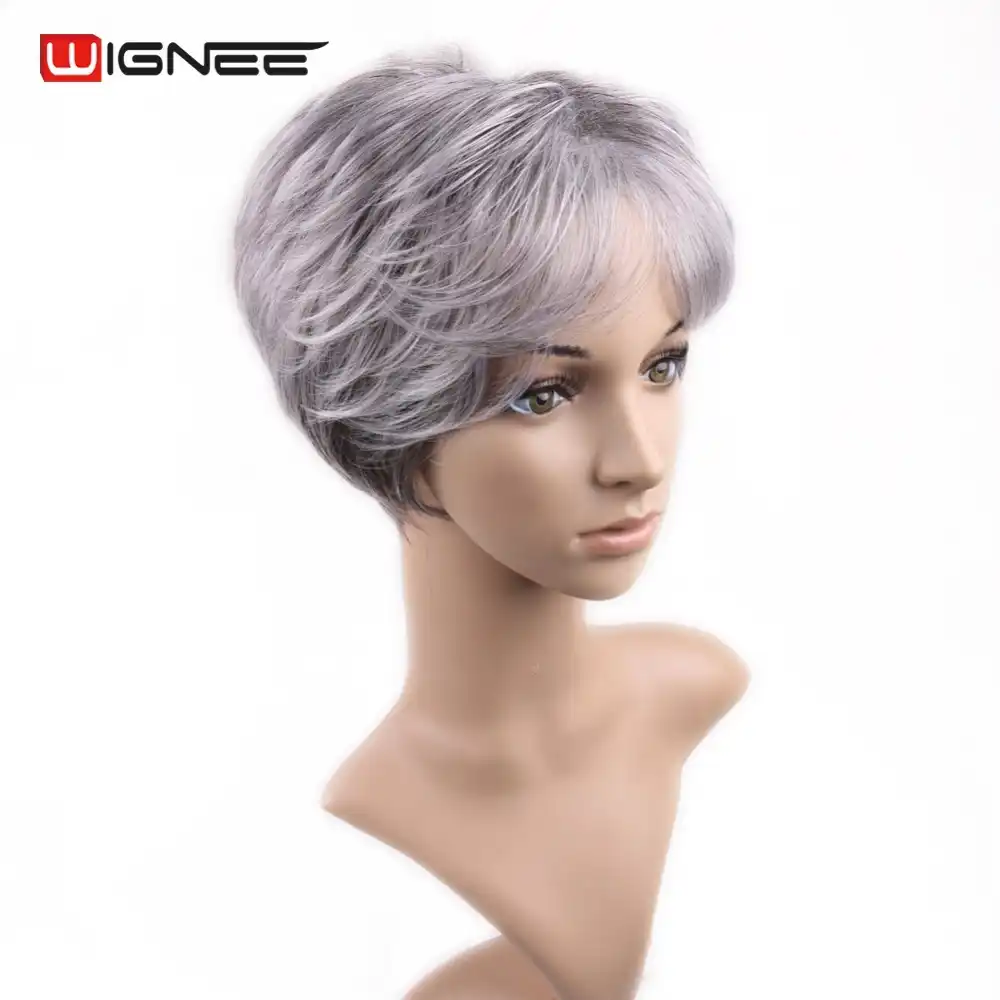 Wignee Korotkie Pryamye Volosy Sinteticheskie Pariki Dlya Afroamerikancev Smeshannye Cveta Naturalnyj Chernyj I Seryj Belyj Kosplej Volos Zhenskie Pariki Wigs For African Americans Wig Wigwig Women Aliekspress