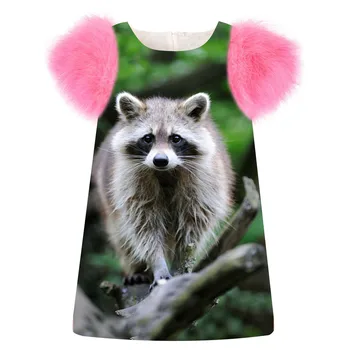 

Children Clothing baby Girls Dress The raccoon print fashion Birthday party winter Dresses autumn faux fur sleeve Toddler Kids