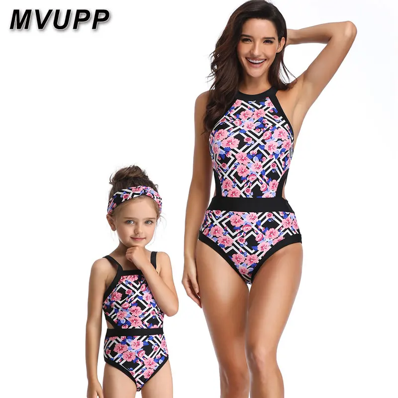 

mother daughter swimsuit Floral high waist striped bikini set toddler girls summer matching bathing suit mommy and me baby Beach