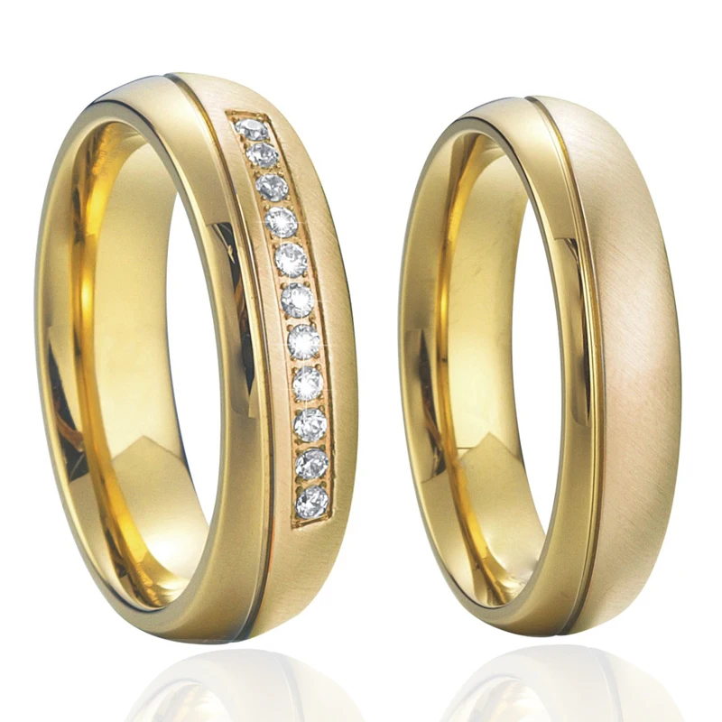 Anniversary Wedding band couple ring men Alliances Gold Color titanium stainless steel jewelry Engagement Rings for women (3)