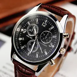 Для мужчин Стильный Искусственная кожа группа Бизнес кварцевые Круглый циферблат наручные часы подарок