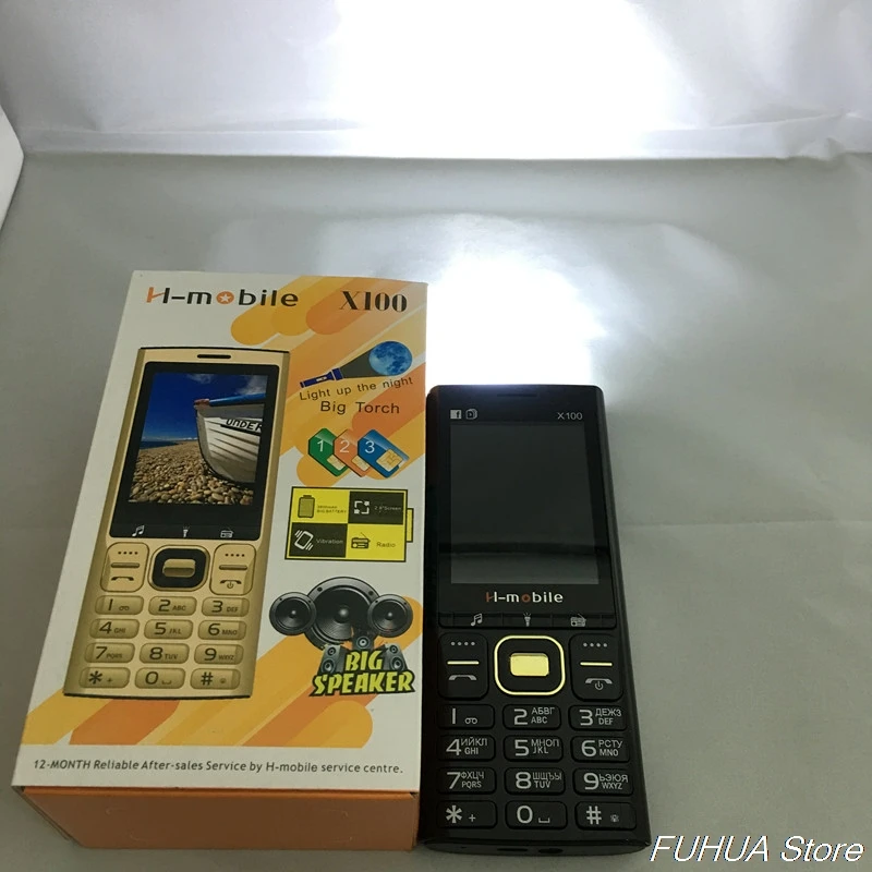 H Mobile X100 три sim карты режима ожидания большой фонарь динамик Вибрация радио 3800 мАч