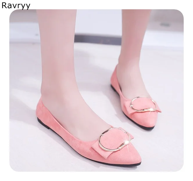 Woman flat shoes 2018 hot sale pink suede leather Pointed Toe female
