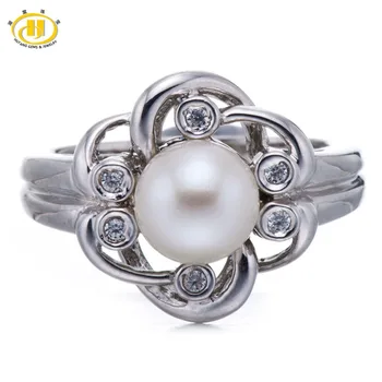 

Hutang New Freshwater Cultured Pearl Rings Solid 925 Sterling Silver Ring Fine Classic Elegant Jewelry Wedding for Women Gift