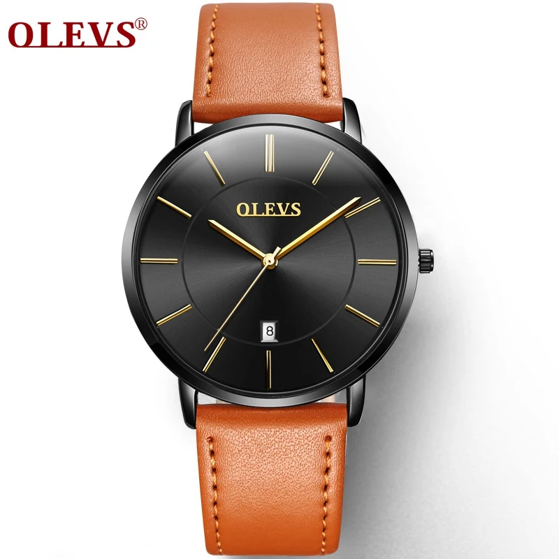 Оригинальные мужские часы OLEVS, брендовые, ультра тонкие, повседневные, водонепроницаемые, кожаные, спортивные, мужские, s, кварцевые часы, черные, Relogio Masculinoo - Цвет: 3