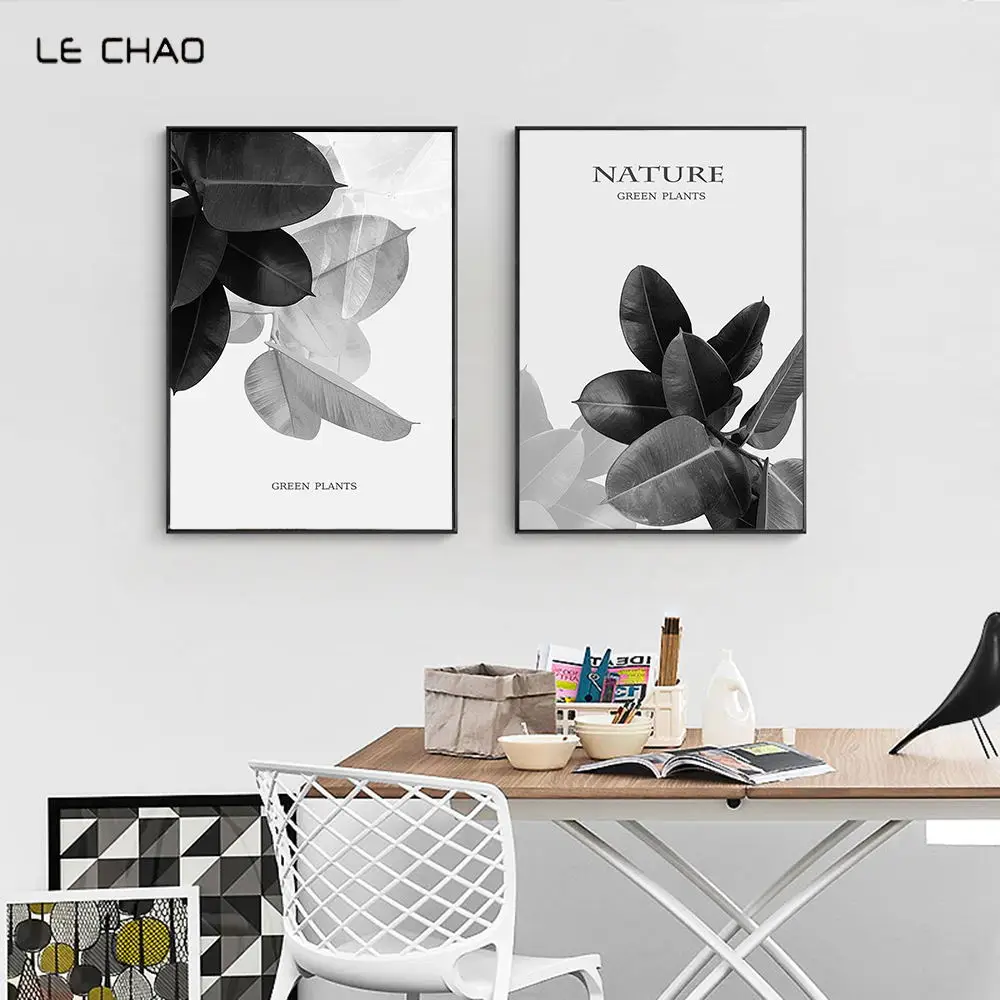 

LECHAO Modern Black White Leaf Posters and Prints Tropical Plant Canvas Painting Wall Pictures for Living Room Nordic Home Decor
