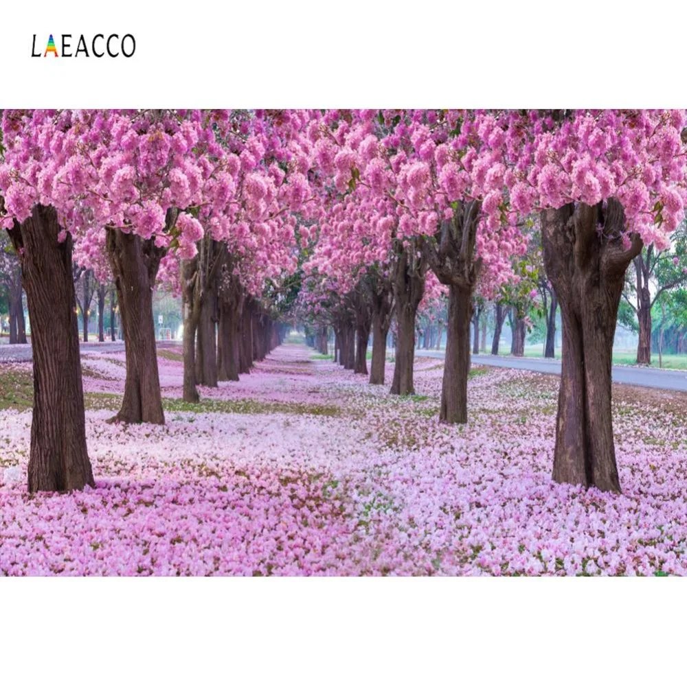 Laeacco фотофоны розовое освещение для деревьев весенний фон фотосъемки с